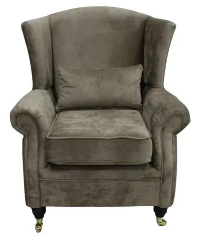 Wing Chair Fireside High Back Armchair Opulence Truffle Fabric