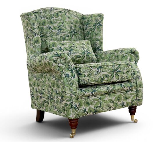 Wing Chair Fireside High Back Armchair Palmer Leaf Green