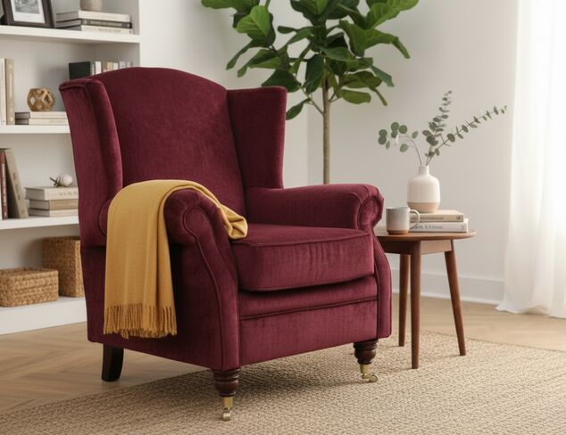 Wing Chair Fireside High Back Armchair Pimlico Damson Fabric
