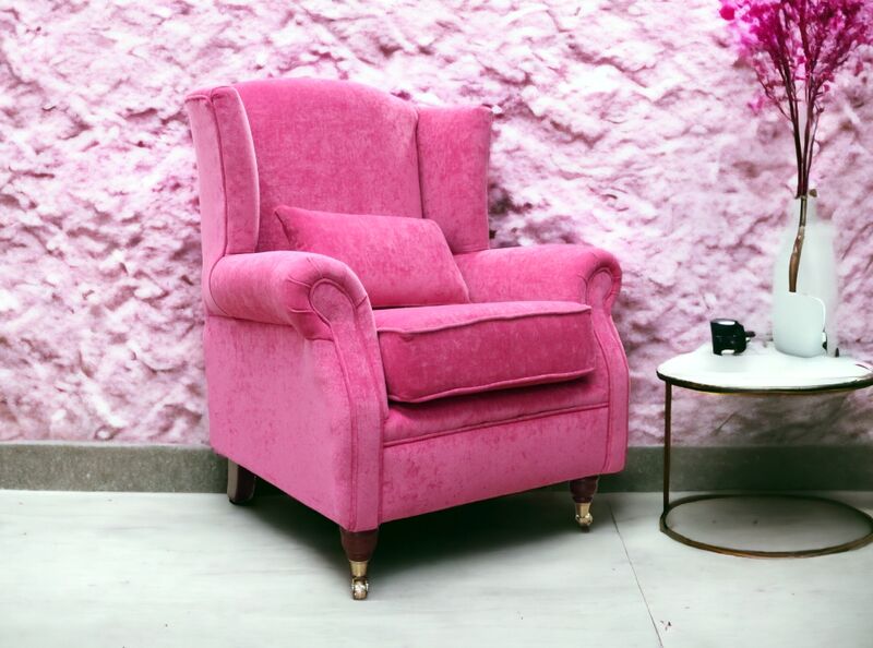 Product photograph of Wing Chair Fireside High Back Armchair Pimlico Fuchsia Pink Fabric from Designer Sofas 4U