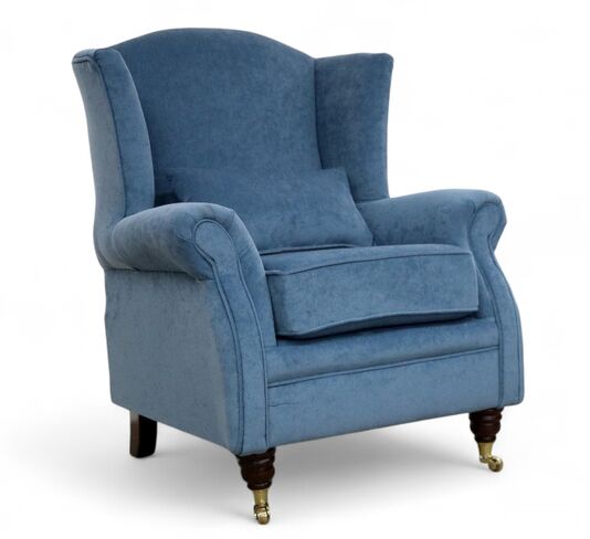 Wing Chair Fireside High Back Armchair Pimlico Marine Blue Fabric