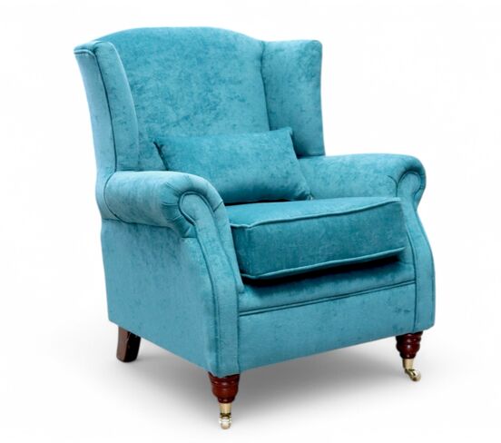 Wing Chair Fireside High Back Armchair Pimlico Petrol Blue Fabric