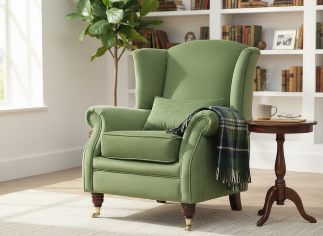 Wing Chair Fireside High Back Armchair Pimlico Sage Green Fabric