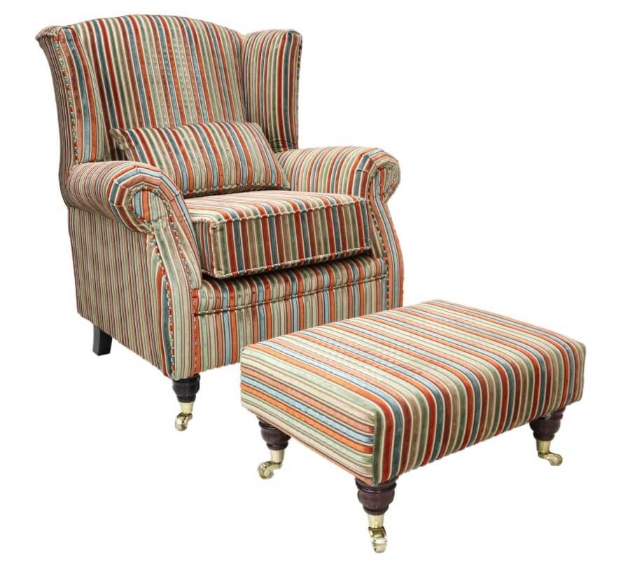 Wing Chair Fireside High Back Armchair, High Back Chair And Footstool