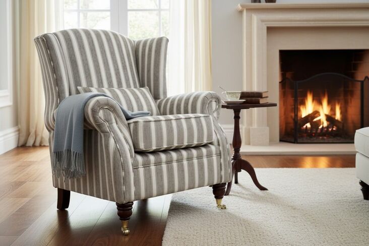 Wing Chair Fireside High Back Armchair Salerno Stripe Natural