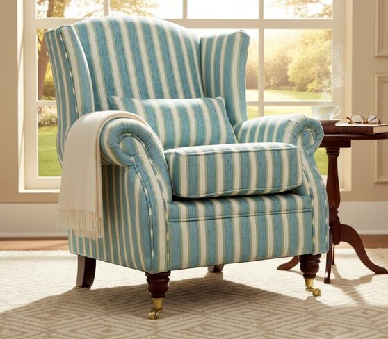 Wing Chair Fireside High Back Armchair Salerno Stripe Teal