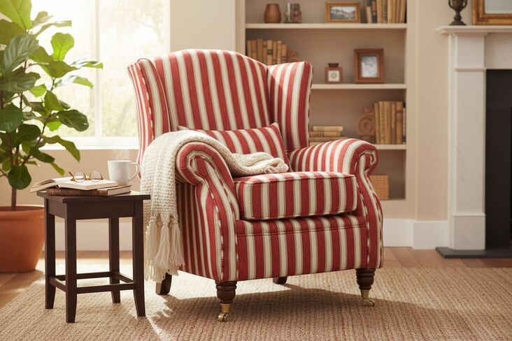 Wing Chair Fireside High Back Armchair Salerno Stripe Wine