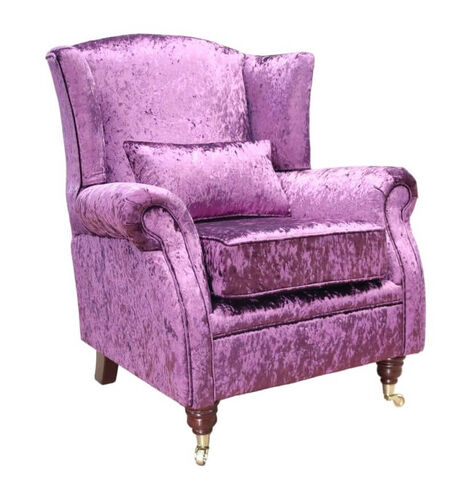 Wing Chair Fireside High Back Armchair Shimmer Amethyst Purple Velvet
