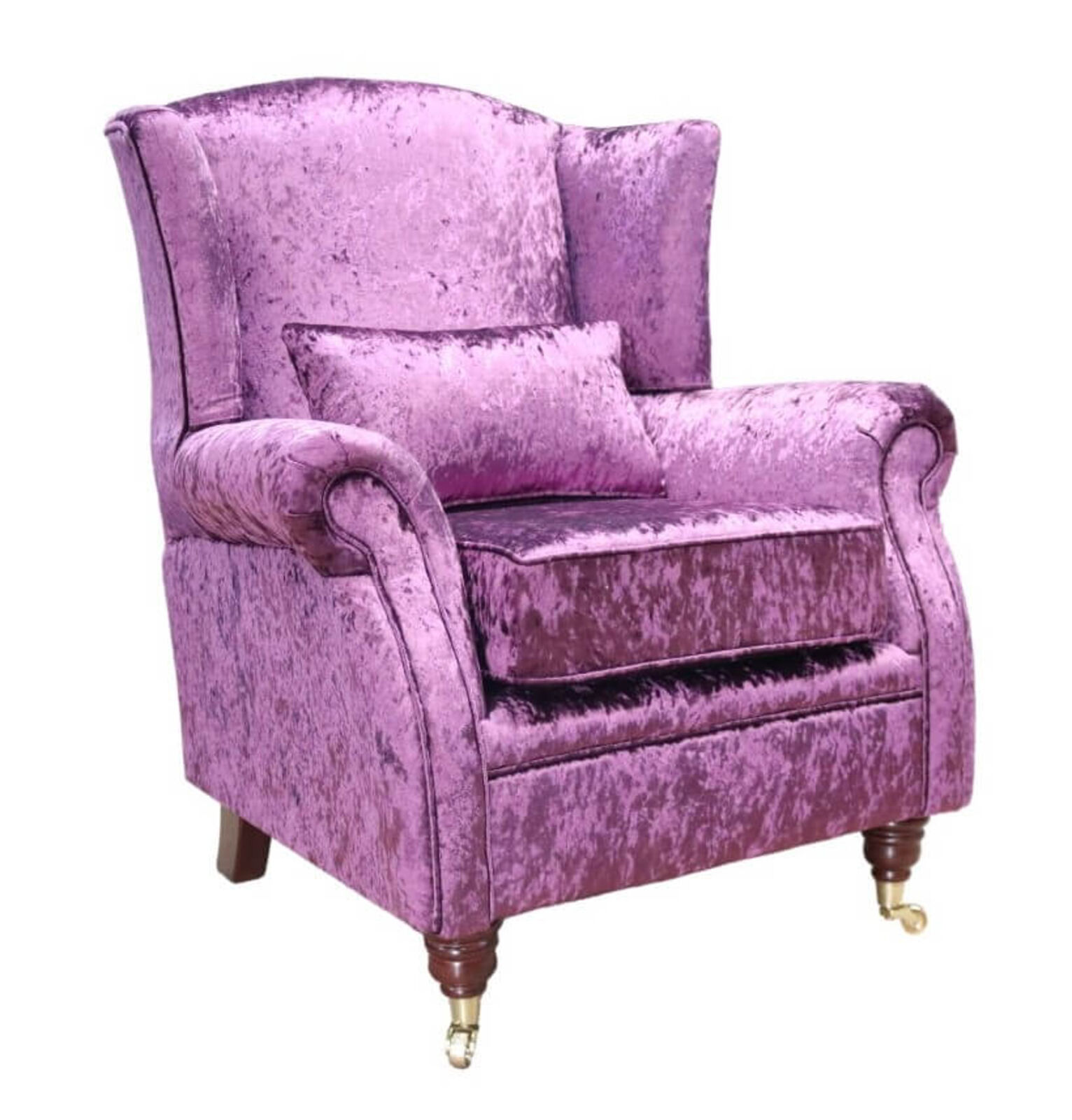Product photograph of Wing Chair Fireside High Back Armchair Shimmer Amethyst Purple Velvet from Designer Sofas 4U