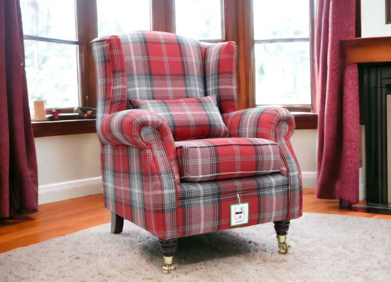 Product photograph of Wing Chair Fireside High Back Armchair Tartan Red Check Fabric from Designer Sofas 4U
