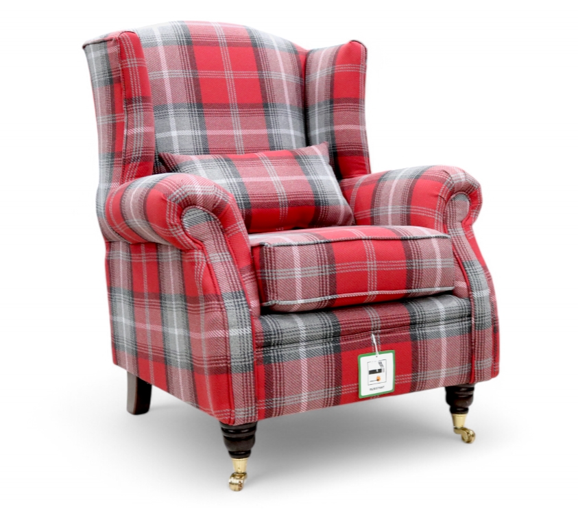 Tartan Red Check High Back Wing Chair Armchairs