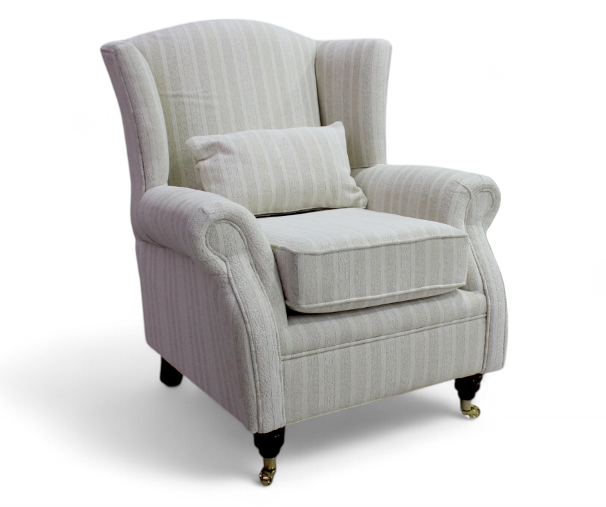 Fireside Luxury High Back Armchair in Tempo Stripe Natural Fabric