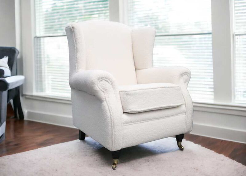 Product photograph of Wing Chair Fireside High Back Armchair Umbria Ivory Fabric from Designer Sofas 4U