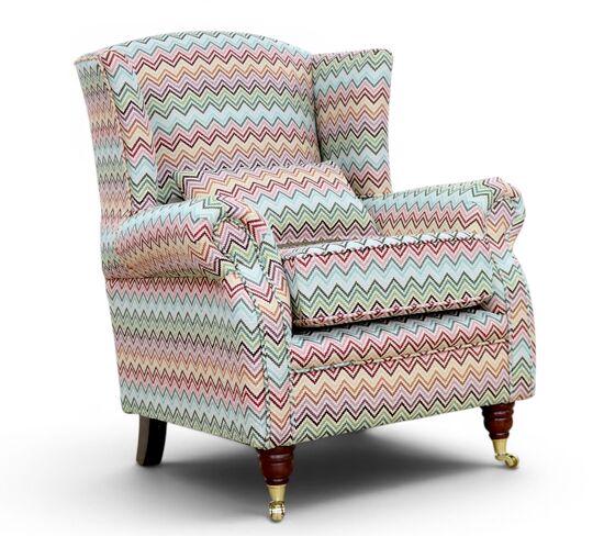 Wing Chair Fireside High Back Armchair Valencia Chevron Multi Fabric