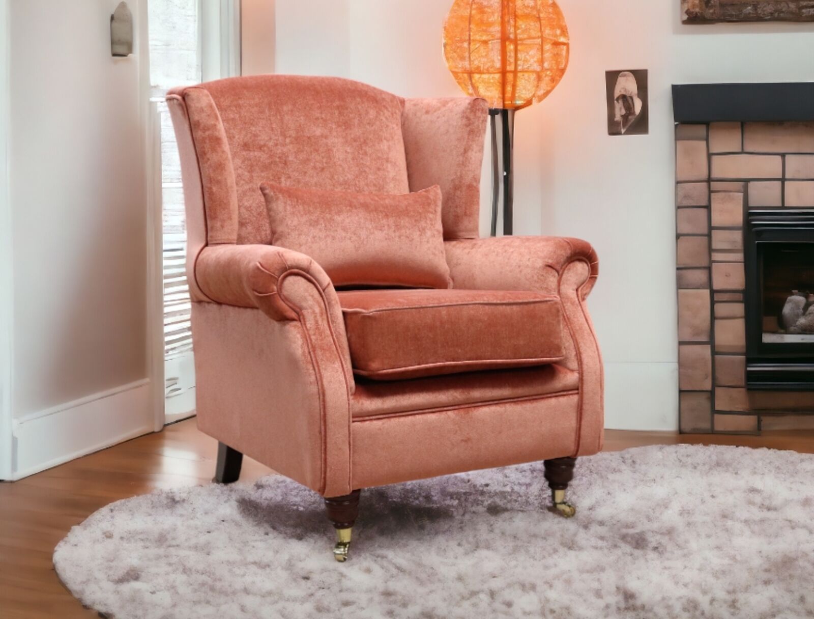 Product photograph of Wing Chair Fireside High Back Armchair Velluto Flame Fabric from Designer Sofas 4U