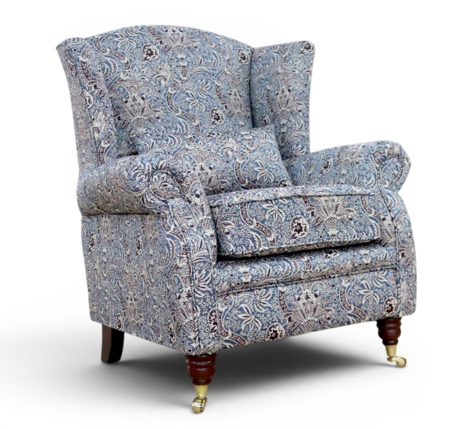 Wing Chair Fireside High Back Armchair William Morris Indian Azure Tapestry Fabric