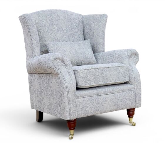 Wing Chair Fireside High Back Armchair William Morris Indian Grey Tapestry Fabric