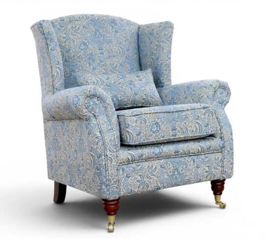 Wing Chair Fireside High Back Armchair William Morris Indian Natural Tapestry Fabric