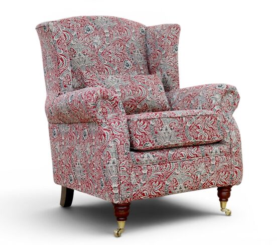 Wing Chair Fireside High Back Armchair William Morris Indian Wine Tapestry Fabric