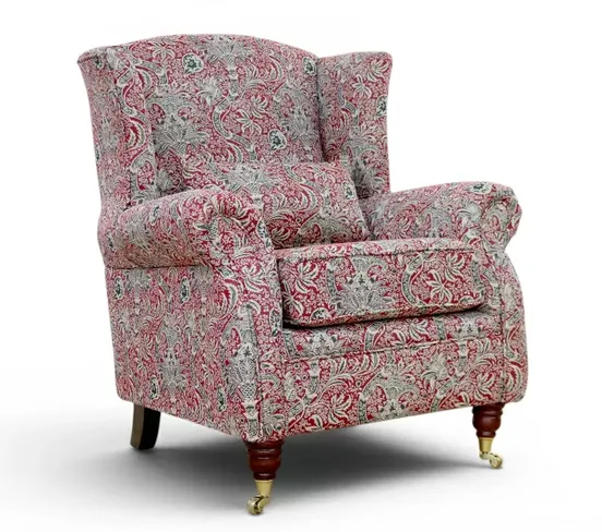 Wing Chair Fireside High Back Armchair William Morris Indian Wine Tapestry Fabric