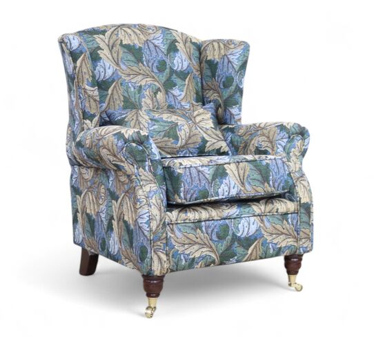 Wing Chair Fireside High Back Armchair William Morris Tapestry Acanthus Azure Blue