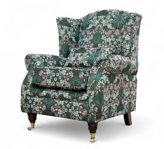 Wing Chair Fireside High Back Armchair William Morris Tapestry Fabric Hyacinth Green
