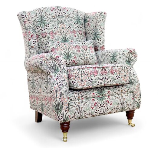 Wing Chair Fireside High Back Armchair William Morris Tapestry Fabric Hyacinth Natural