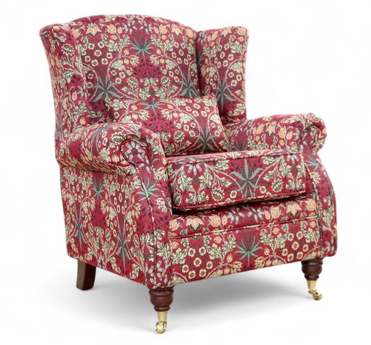 Wing Chair Fireside High Back Armchair William Morris Tapestry Fabric Hyacinth Russet