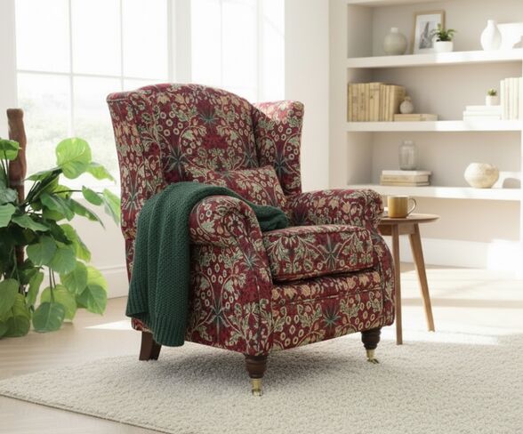 Wing Chair Fireside High Back Armchair William Morris Tapestry Fabric Hyacinth Russet