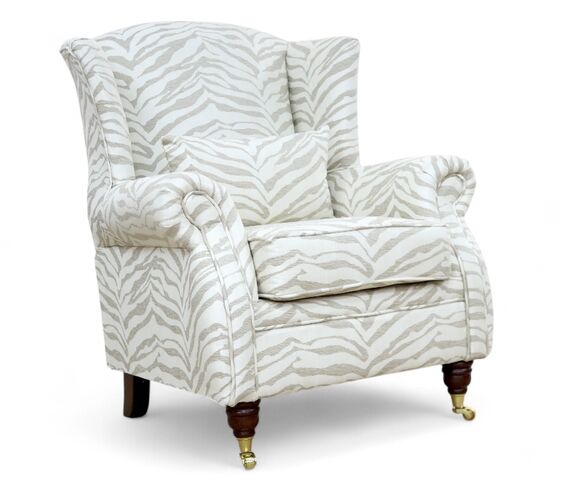 Wing Chair Fireside High Back Armchair Zebra Beige