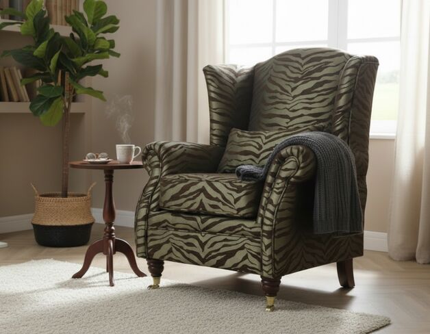 Wing Chair Fireside High Back Armchair Zebra Brown