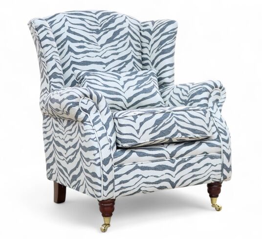 Wing Chair Fireside High Back Armchair Zebra Grey