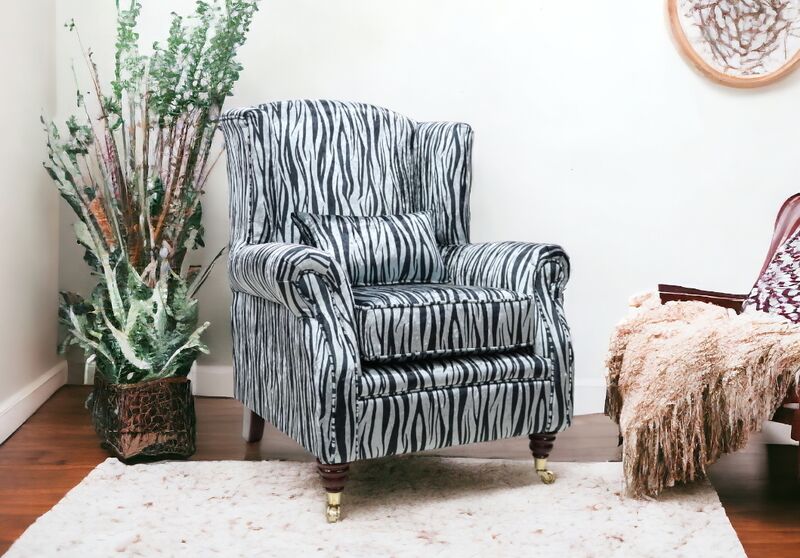 Product photograph of Wing Chair Fireside High Back Armchair Zebra Silver Animal Amp Hellip from Designer Sofas 4U