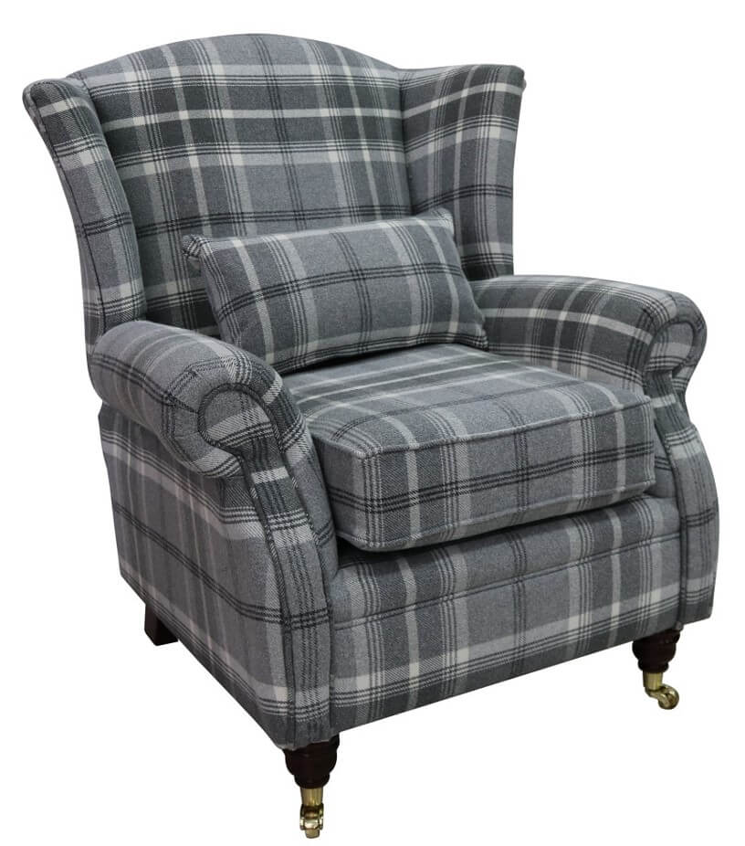 wing chair fireside high back armchair balmoral dove grey check fabric ps