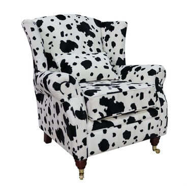Wing Chair Fireside High Back Black Cow