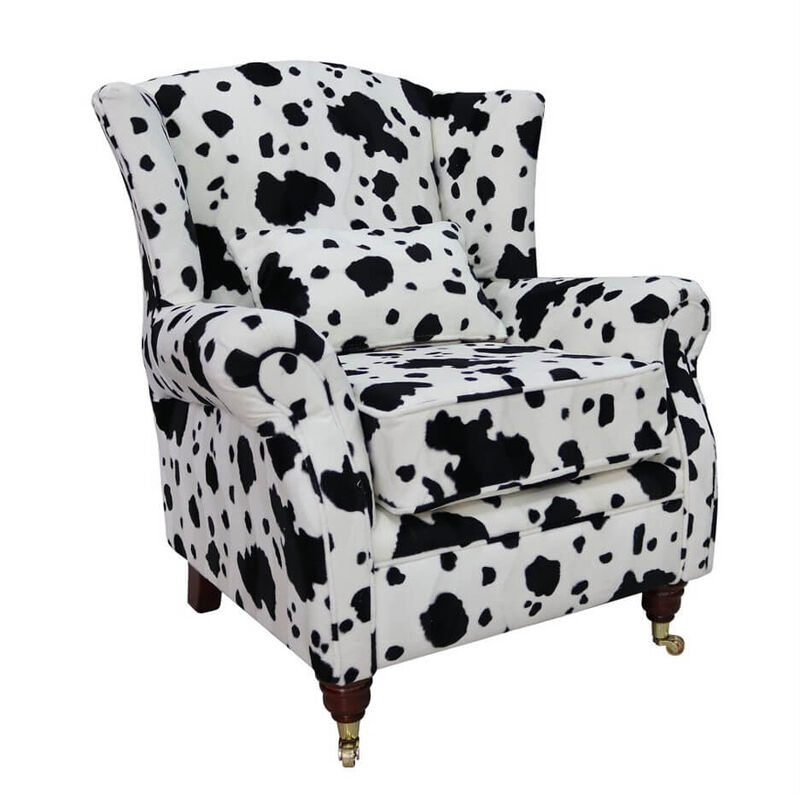 Product photograph of Wing Chair Fireside High Back Armchair Black Cow from Designer Sofas 4U