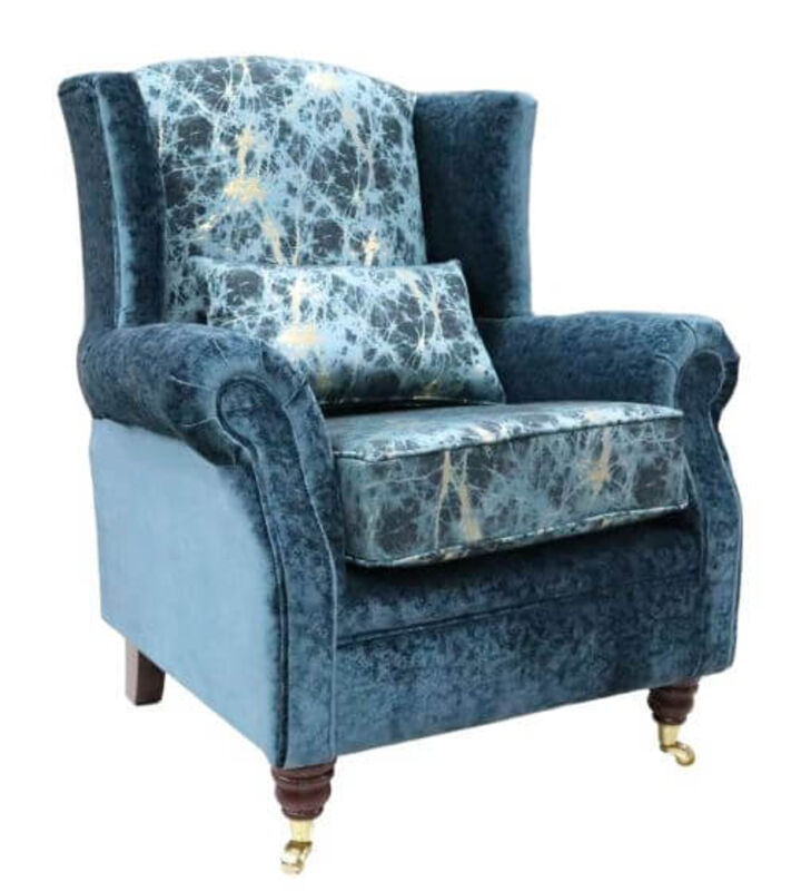 Product photograph of Wing Chair Fireside High Back Armchair Lava Teal Fabric Stock from Designer Sofas 4U