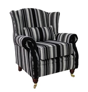 Wing Chair Fireside Justin Stripe Black Fabric