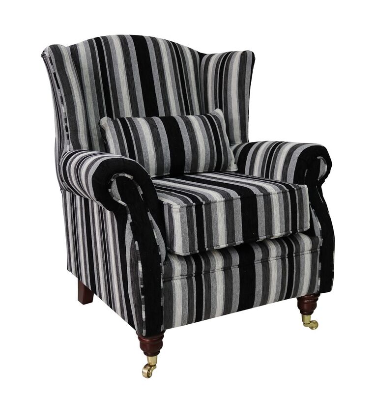 Product photograph of Wing Chair Fireside High Back Armchair Justin Stripe Black from Designer Sofas 4U