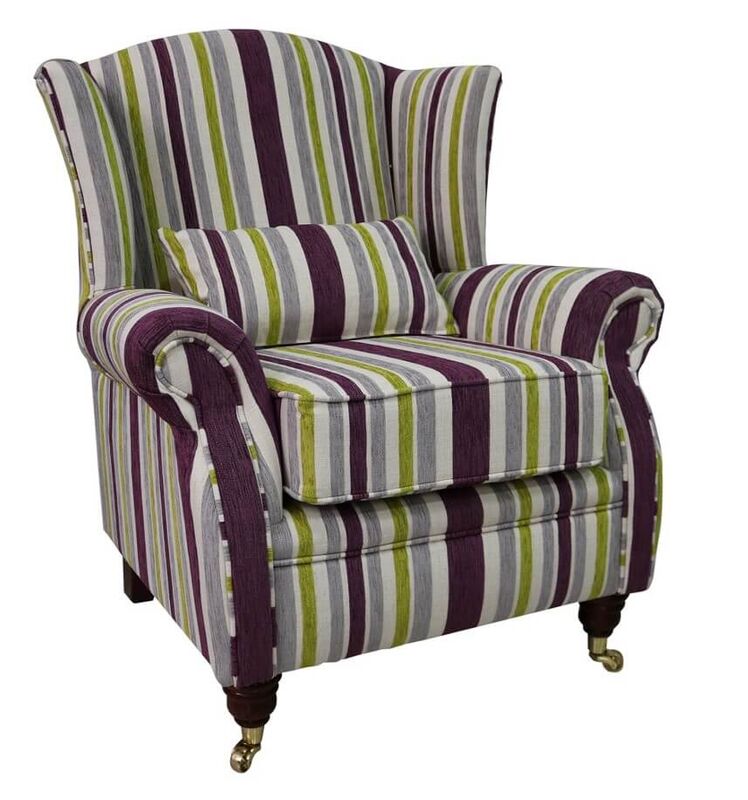 Product photograph of Wing Chair Fireside High Back Armchair Justin Stripe Lilac from Designer Sofas 4U