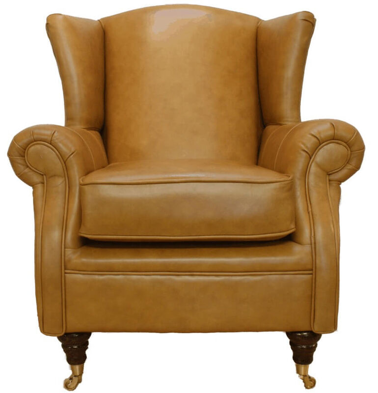 Product photograph of Wing Chair Fireside High Back Armchair Caramel Pvc from Designer Sofas 4U