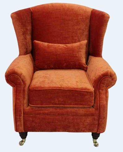 Wing Chair Fireside High Back Armchair Pastiche Burnt Orange Velvet