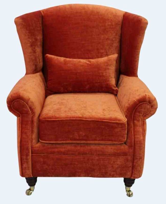 Product photograph of Wing Chair Fireside High Back Armchair Pastiche Burnt Orange Velvet from Designer Sofas 4U