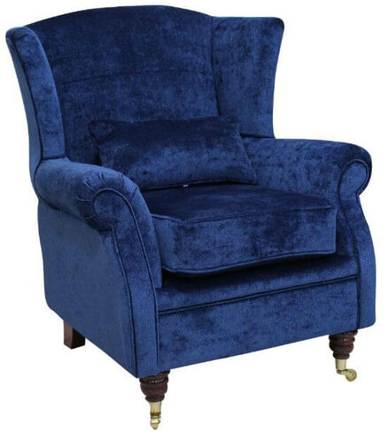 Wing Chair Fireside High Back Armchair Velluto Royal Blue Fabric