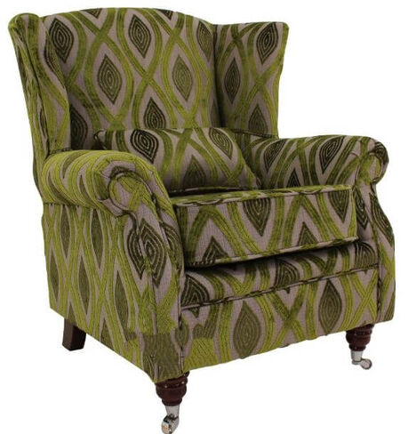 Wing Chair Fireside High Back Armchair Cavalli Guava Green Velvet