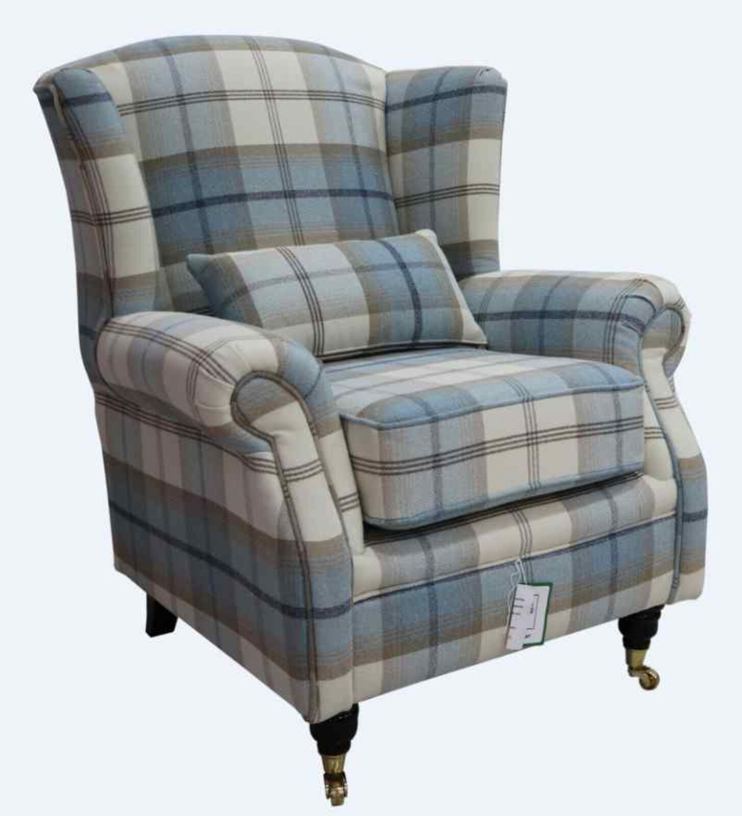 Product photograph of Wing Chair Fireside High Back Armchair Balmoral Sky Check Fabric P Amp S from Designer Sofas 4U