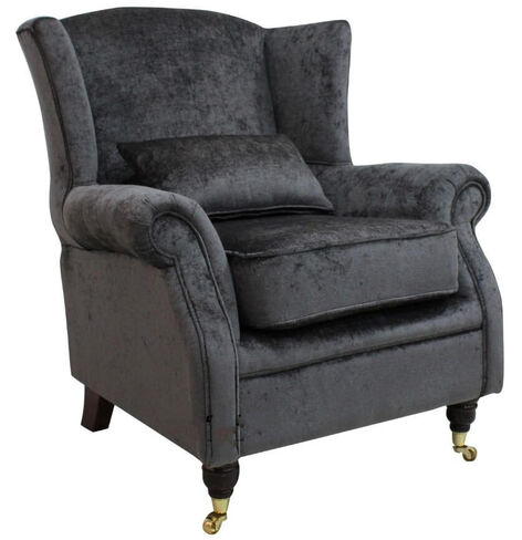 Wing Chair Fireside High Back Armchair Flamenco Crush Slate Fabric