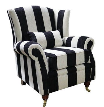 Wing Chair Harrison Stripe Black Fabric