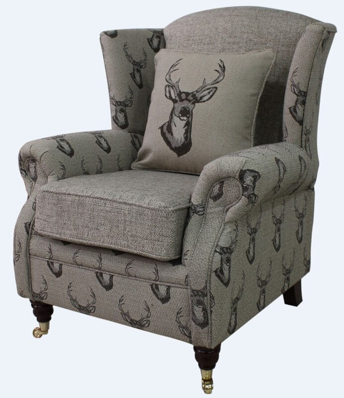 Product photograph of Wing Chair Fireside High Back Armchair Antler Stag Chocolate from Designer Sofas 4U