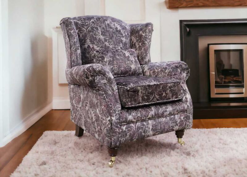 Product photograph of Wing Chair Fireside High Back Armchair Chaucer Aubergine Velvet from Designer Sofas 4U